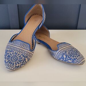 Restricted d'Orsay Women's Blue and Tan Patterned Woven Flats, Size 6